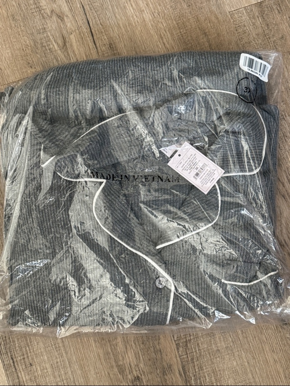 Auden Gray Ribbed Pajama Top with White Piping